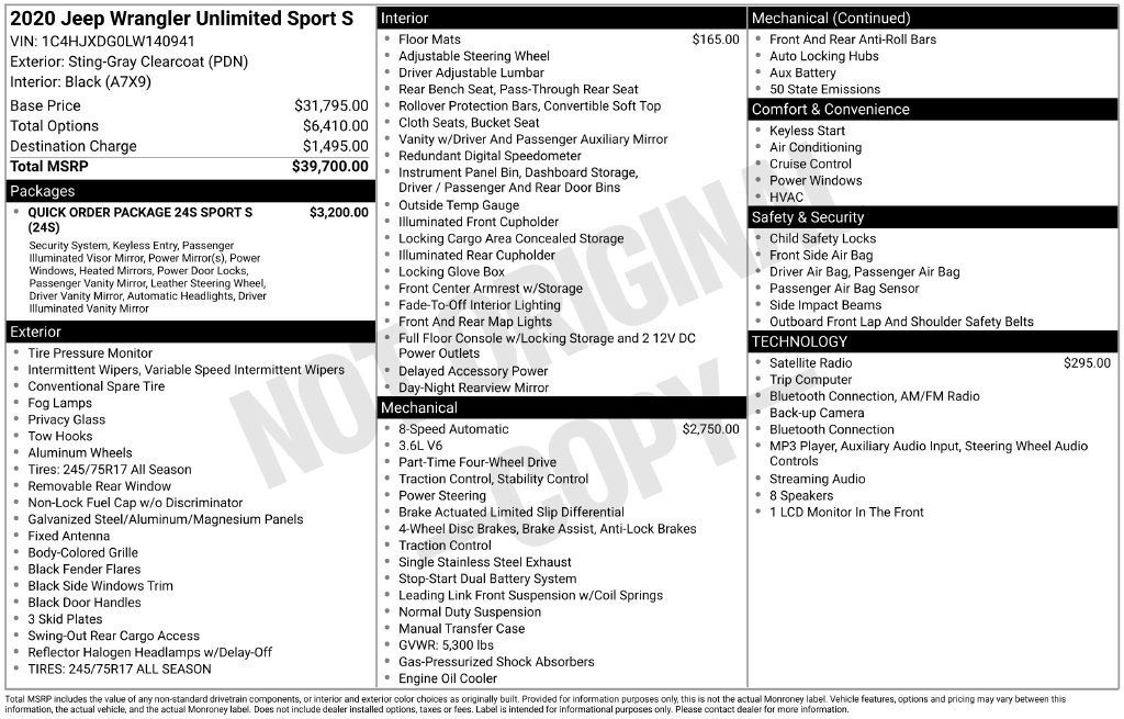 Certified 2020 Jeep Wrangler Unlimited Sport S AWD/4WD image 38