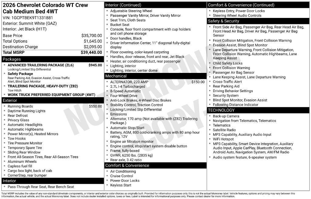 New 2026 Chevrolet Colorado W/T w/ Advanced Trailering Package AWD/4WD image 3