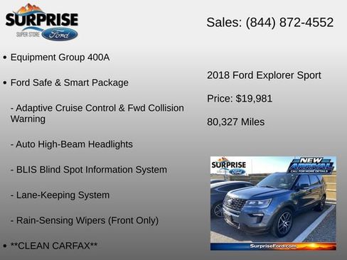 Used 2018 Ford Explorer Sport w/ Ford Safe & Smart Package AWD/4WD image 6