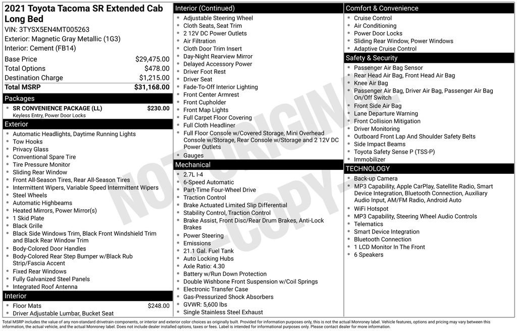 Used 2021 Toyota Tacoma SR w/ SR Convenience Package AWD/4WD image 36