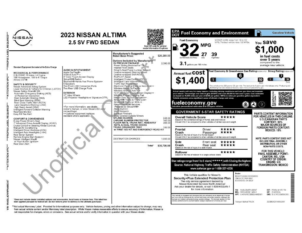 Used 2023 Nissan Altima 2.5 SV w/ SV Premium Package FWD image 5