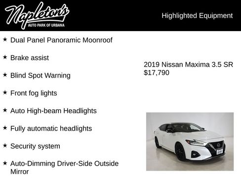 Used 2019 Nissan Maxima SR w/ Premium Package FWD image 16