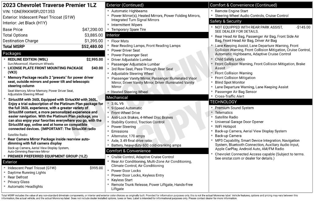 Used 2023 Chevrolet Traverse Premier w/ Redline Edition FWD image 5