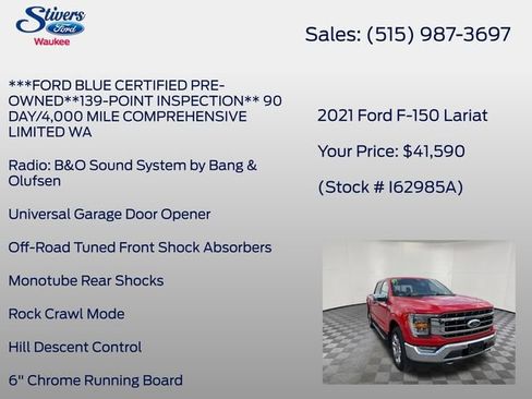 Certified 2021 Ford F150 Lariat w/ Max Trailer Tow Package AWD/4WD image 27