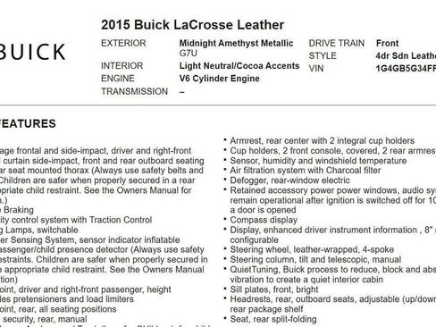 Used 2015 Buick LaCrosse Leather w/ Experience Buick Package image 14