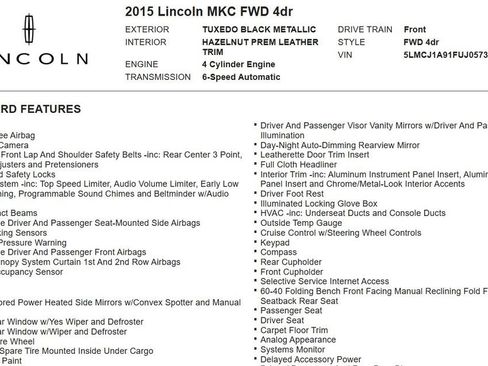 Used 2015 Lincoln MKC FWD w/ Equipment Group 102A Reserve image 14