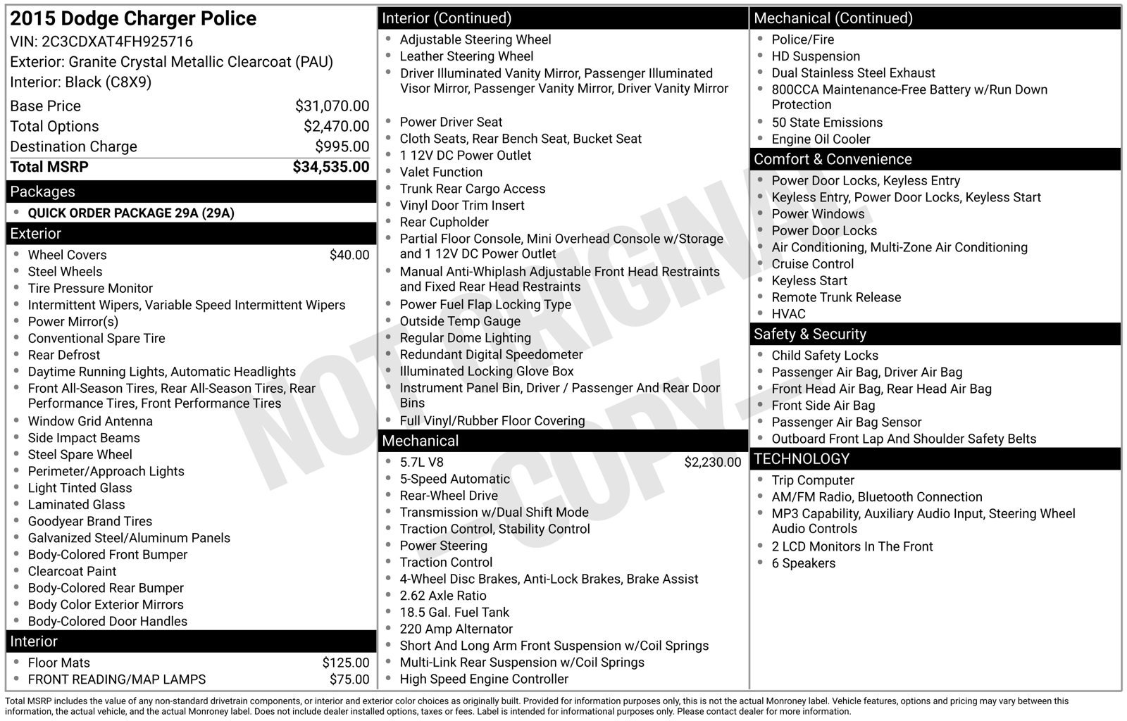 Used 2015 Dodge Charger Police RWD image 2