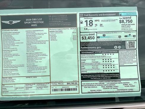 New 2026 Genesis G80 3.5T Sport Prestige image 14