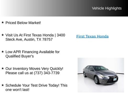 Used 2017 Toyota Camry SE w/ Moonroof Package FWD image 10