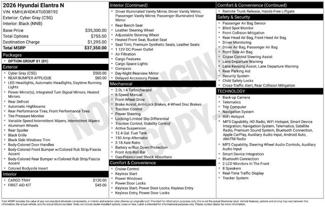 Certified 2026 Hyundai Elantra N FWD image 30