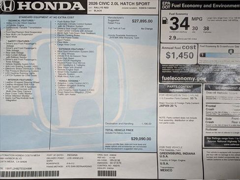 New 2026 Honda Civic Sport image 17