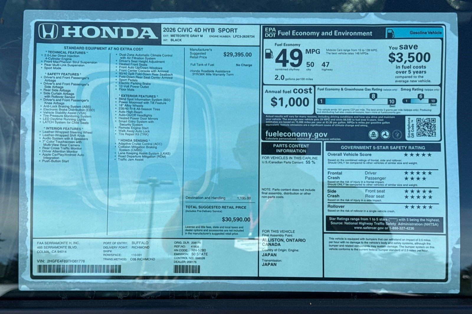 Certified 2026 Honda Civic FWD Hybrid Sedan image 31