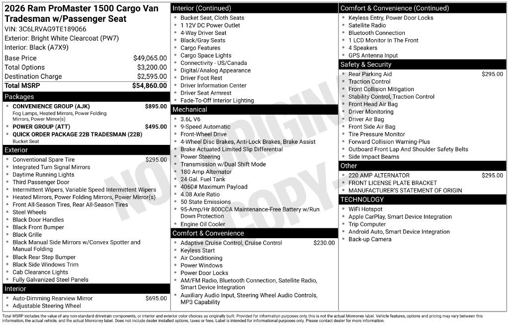 New 2026 RAM ProMaster 1500 w/ Convenience Group FWD image 5