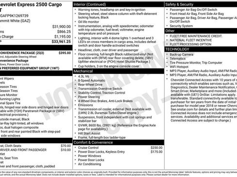 Used 2019 Chevrolet Express 2500 w/ Driver Convenience Package RWD image 3