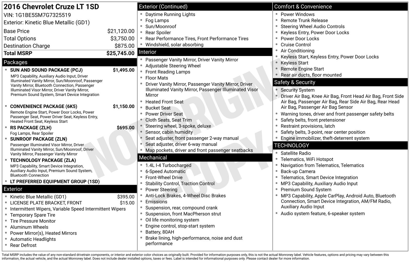 Used 2016 Chevrolet Cruze LT w/ Sun And Sound Package FWD image 9