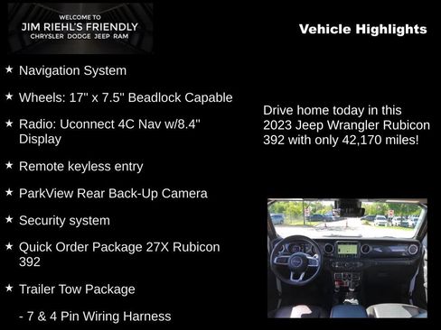 Used 2023 Jeep Wrangler Unlimited Rubicon 392 w/ Trailer Tow Package AWD/4WD image 5