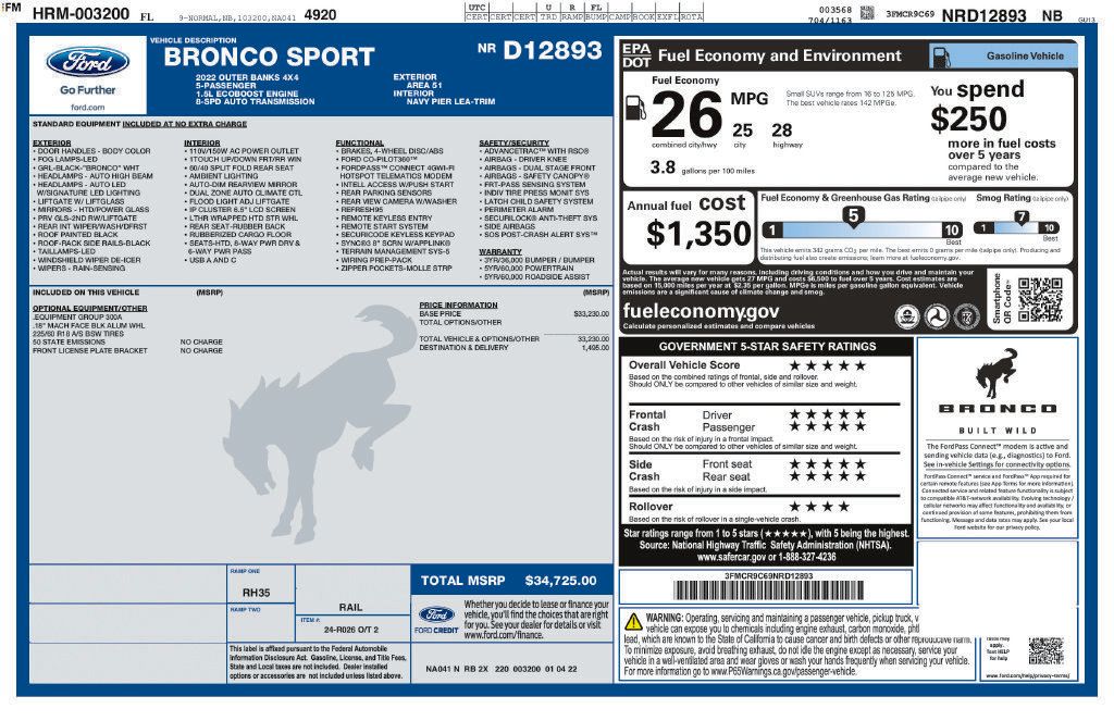 Used 2022 Ford Bronco Sport Outer Banks AWD/4WD image 12
