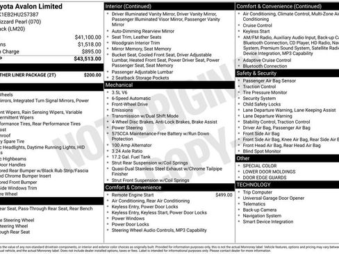 Used 2017 Toyota Avalon Limited w/ All Weather Liner Package image 4