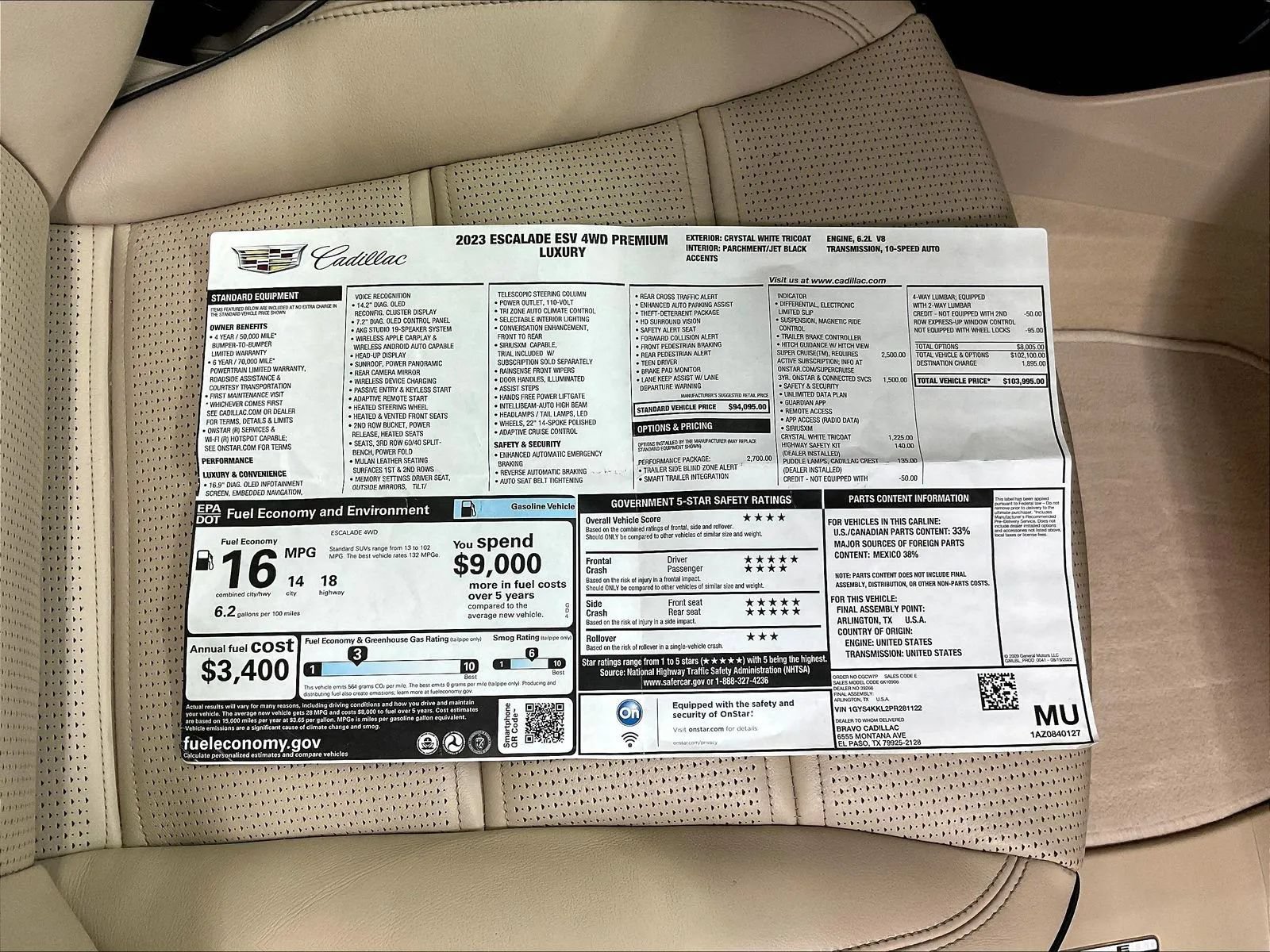 Used 2023 Cadillac Escalade ESV Premium Luxury w/ Performance Package AWD/4WD image 3