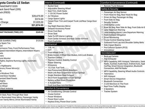 Used 2021 Toyota Corolla LE w/ Carpet Mat Package (TMS) FWD image 25