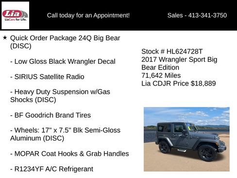 Certified 2017 Jeep Wrangler Sport AWD/4WD image 16