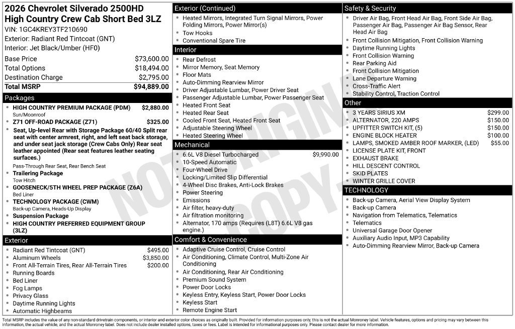 New 2026 Chevrolet Silverado 2500 High Country w/ High Country Premium Package AWD/4WD image 35
