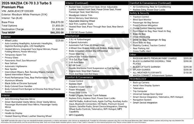 New 2026 MAZDA CX-70 3.3 Turbo S w/ Premium Plus AWD/4WD image 5