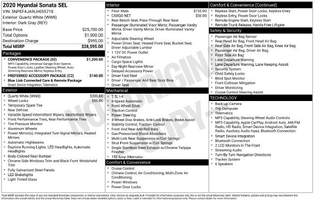 Used 2020 Hyundai Sonata SEL w/ Convenience Package FWD image 44
