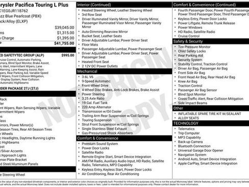 Used 2018 Chrysler Pacifica Touring-L Plus w/ Advanced Safetytec Group FWD image 2