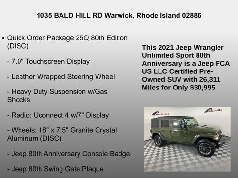 Certified 2021 Jeep Wrangler Unlimited Sport S image 26