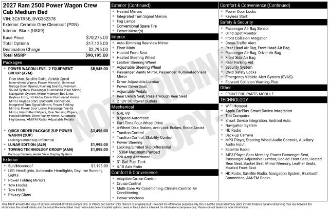 New 2027 RAM 2500 Power Wagon AWD/4WD image 3