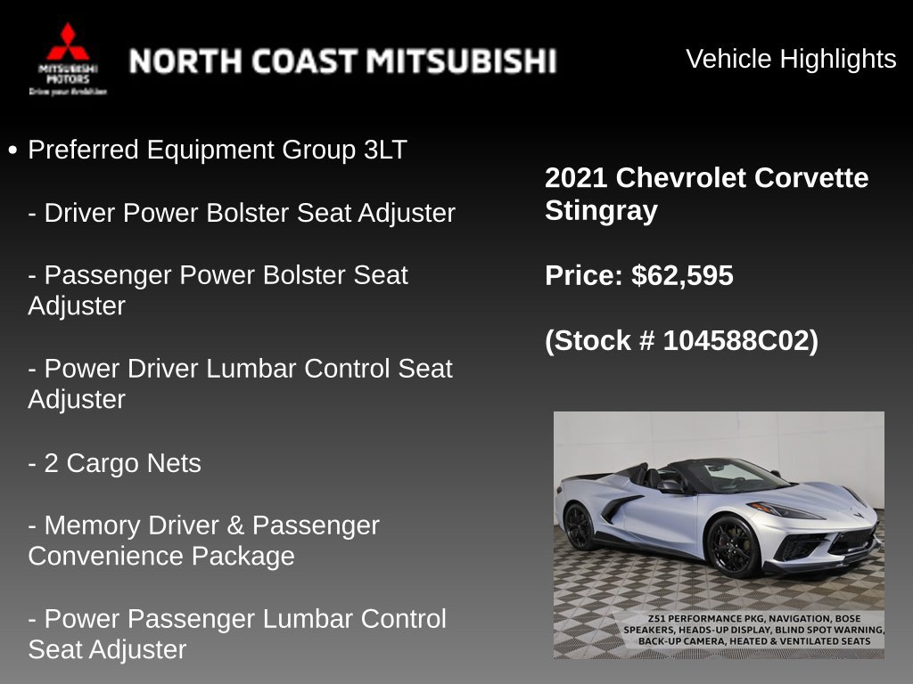 Used 2021 Chevrolet Corvette Stingray Premium Conv w/ Z51 Performance Package RWD image 2