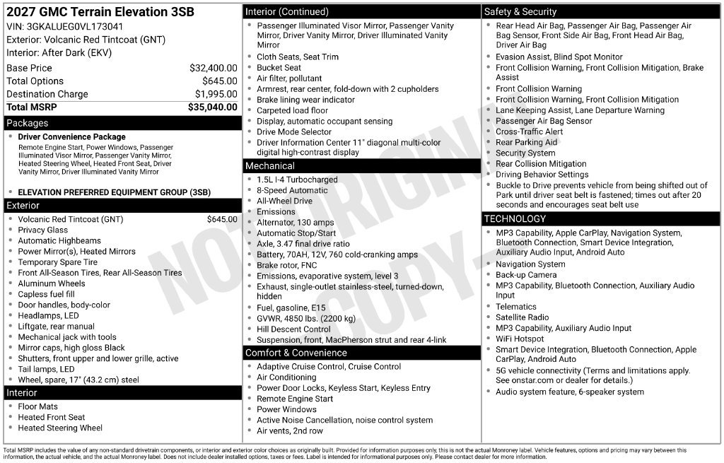 New 2027 GMC Terrain Elevation AWD/4WD image 40