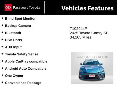 Used 2025 Toyota Camry SE w/ Convenience Package FWD image 10