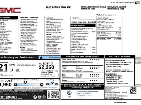 Used 2020 GMC Acadia SLE w/ Driver Convenience Package AWD/4WD image 3