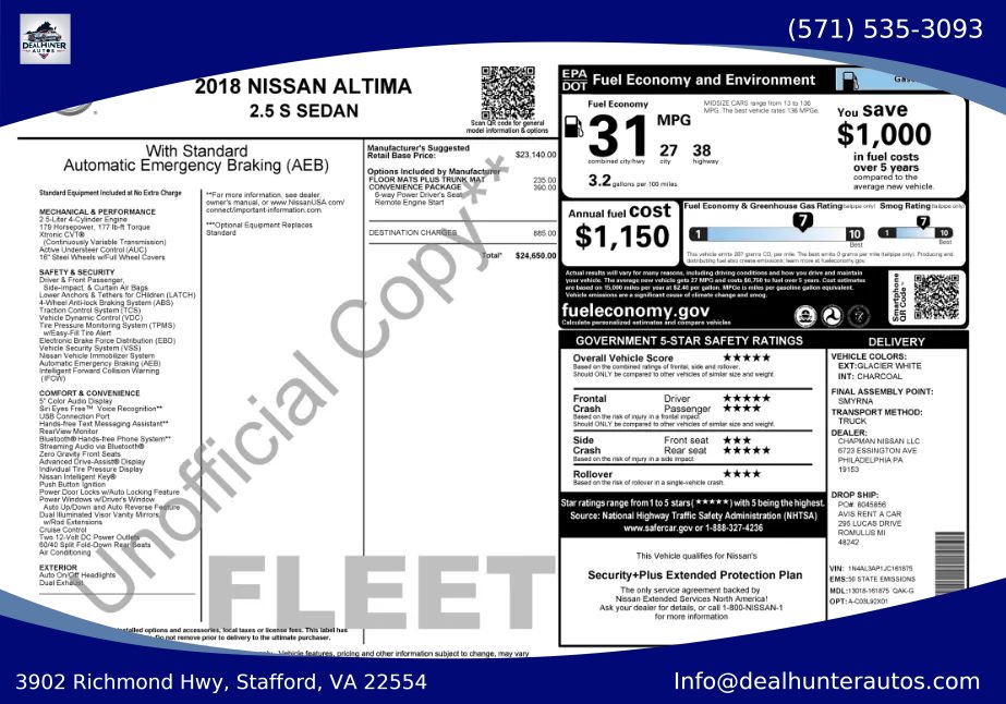 Used 2018 Nissan Altima 2.5 S w/ S Convenience Package FWD image 1