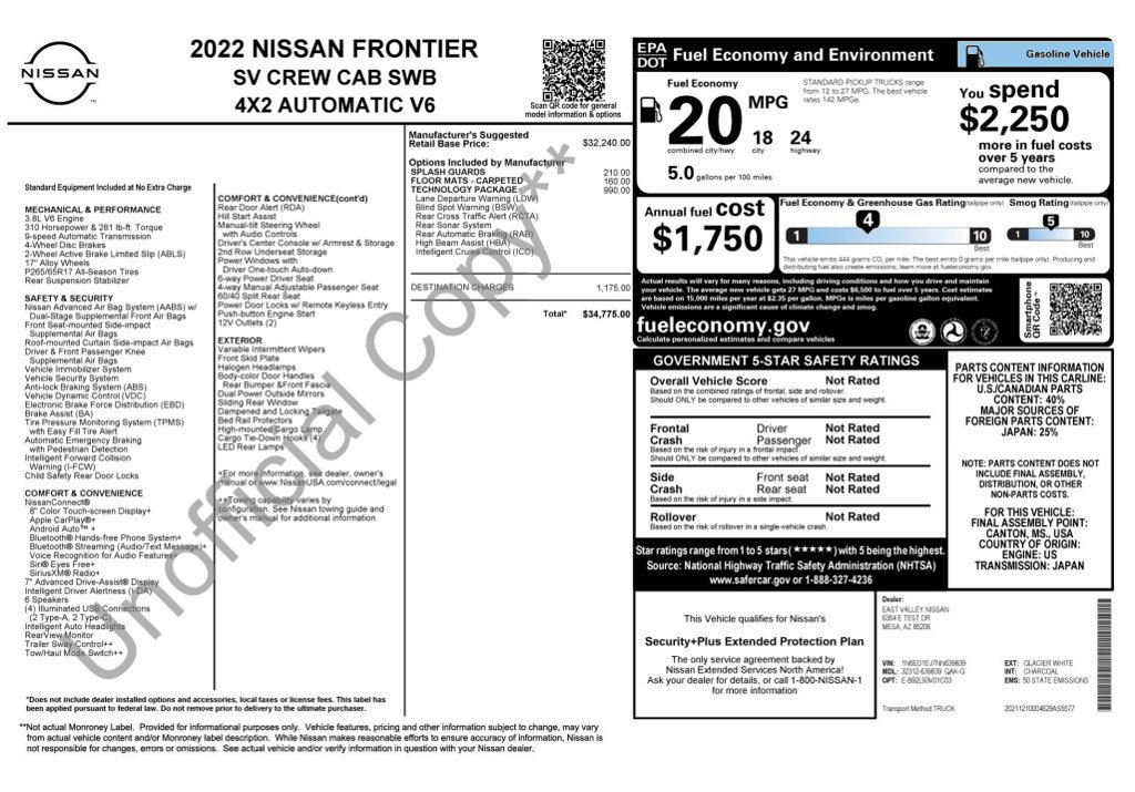 Used 2022 Nissan Frontier SV w/ Technology Package RWD image 3