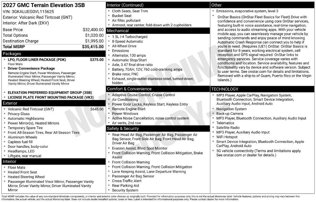 New 2027 GMC Terrain Elevation w/ LPO, Floor Liner Package AWD/4WD image 4