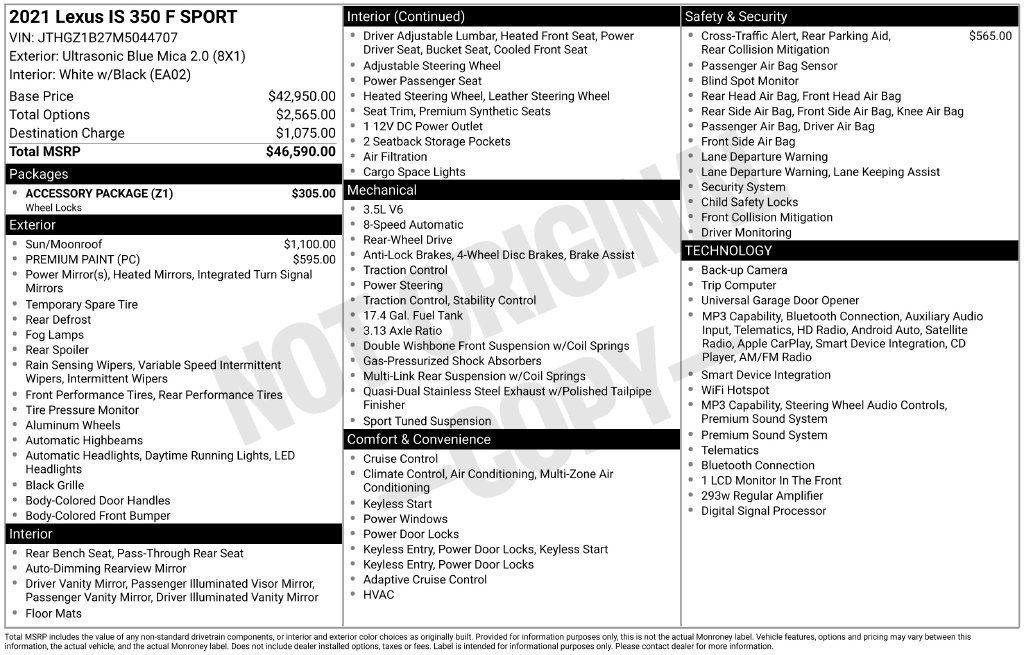Used 2021 Lexus IS 350 F Sport w/ Accessory Package RWD image 49