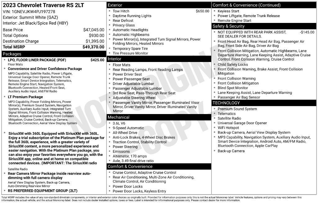 Used 2023 Chevrolet Traverse RS w/ LPO, Floor Liner Package AWD/4WD image 43