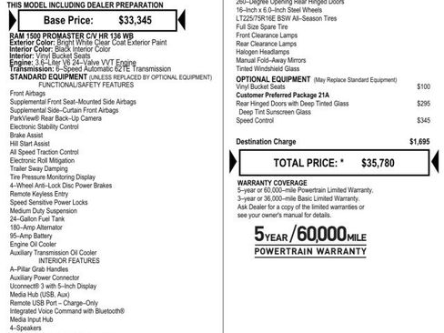 Used 2019 RAM ProMaster 1500 FWD image 2
