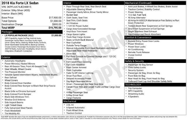Used 2018 Kia Forte LX w/ LX Popular Package FWD image 4