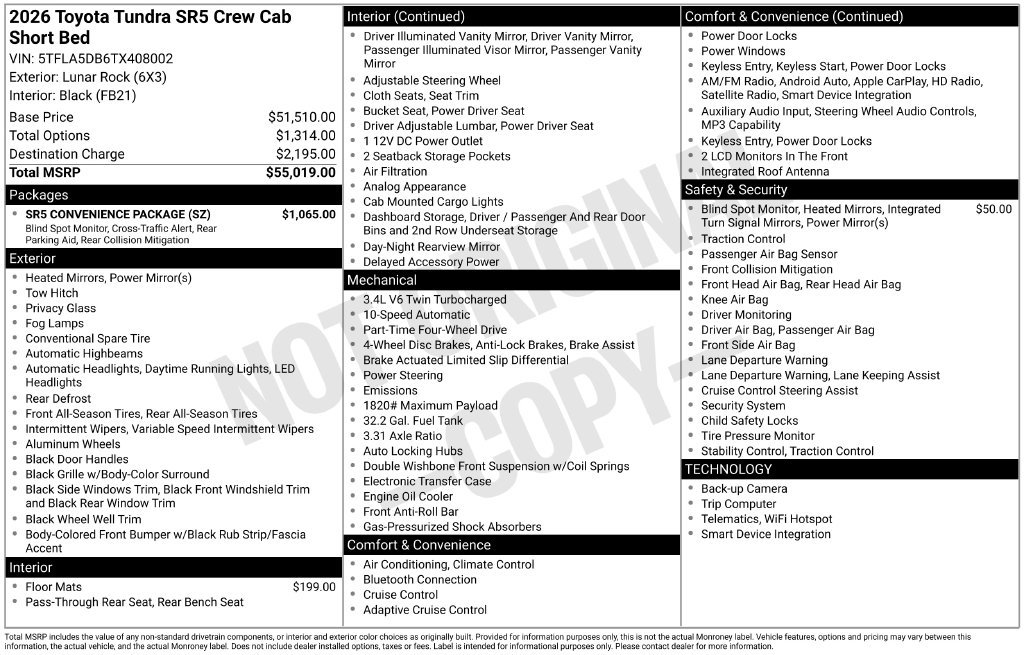 Used 2026 Toyota Tundra SR5 w/ SR5 Convenience Package AWD/4WD image 6