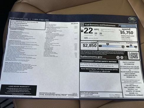 New 2026 Land Rover Range Rover Sport Dynamic SE AWD/4WD image 23