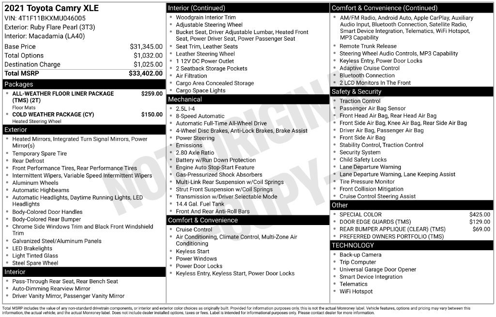 Used 2021 Toyota Camry XLE AWD/4WD image 18