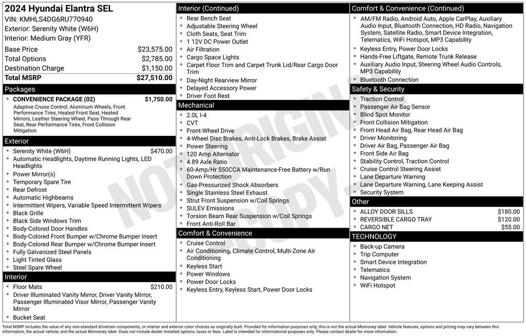 Used 2024 Hyundai Elantra SEL w/ Convenience Package FWD image 3