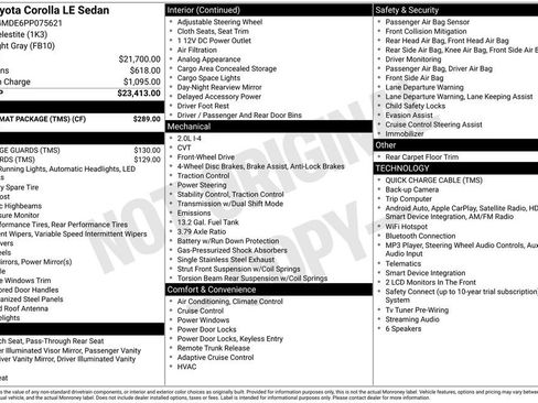 Used 2023 Toyota Corolla LE w/ Carpet Mat Package (TMS) FWD image 12