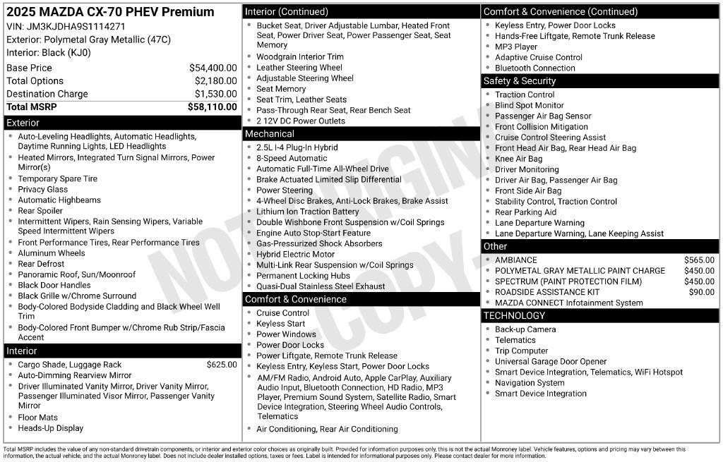 New 2025 MAZDA CX-70 Plug-In Hybrid w/ Premium Pkg AWD/4WD image 35
