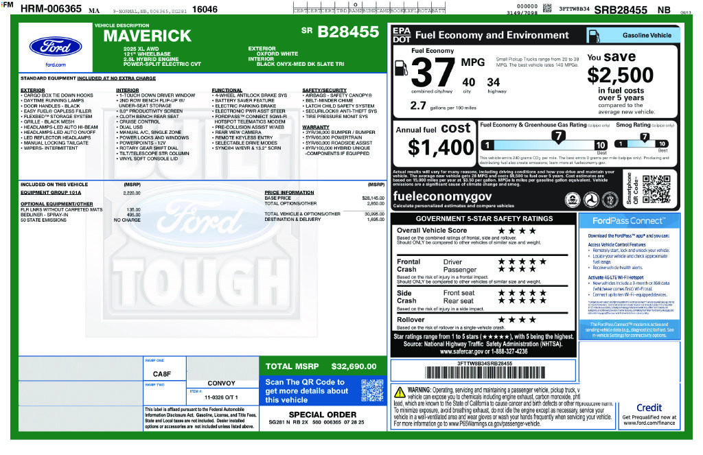 Used 2025 Ford Maverick XL w/ Equipment Group 101A AWD/4WD image 4