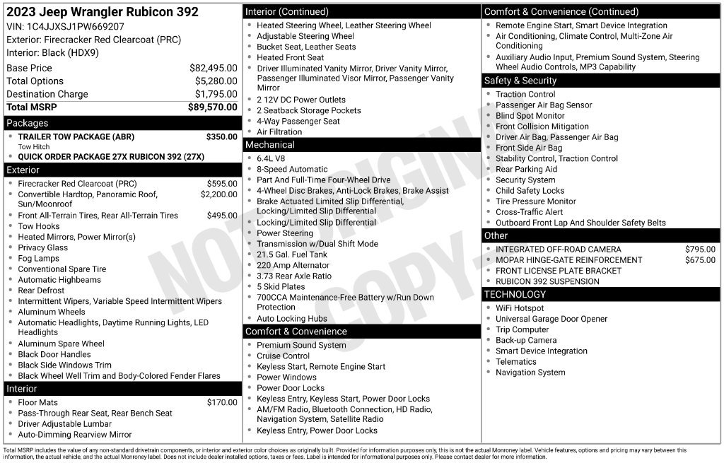 Used 2023 Jeep Wrangler Unlimited Rubicon 392 w/ Trailer Tow Package AWD/4WD image 21
